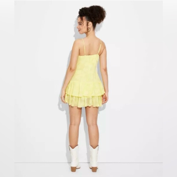 💛Women’s Triangle Cup Tiered Mini Skater Dress Wild Fable Lemon Yellow NWT Sz L💛 - Picture 2 of 10